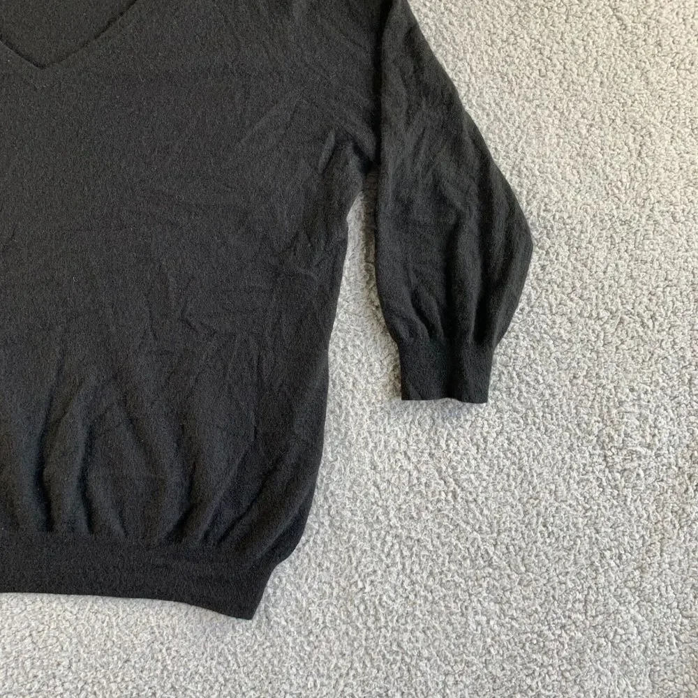 Talbots Sweater Womens Medium Black Pure Cashmere Pullover V Neck 3/4‎ Sleeve